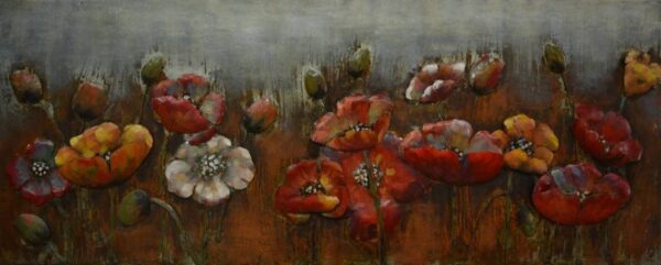 3D schilderij metaal rode bloemen 60x150cm - Eliassen.nl