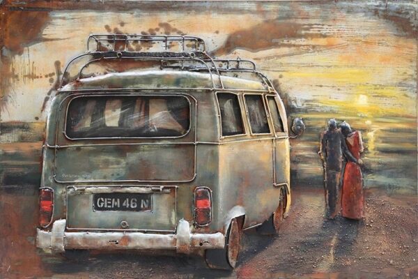 410 3d schilderij metaal vakantie VW bus zonsondergang 80x120cm eliassen.nl