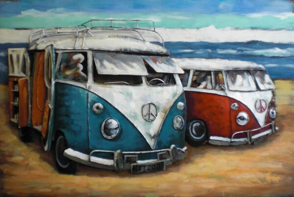 808 Eliassen 3d schilderij metaal VW bussen op strand 80x120cm