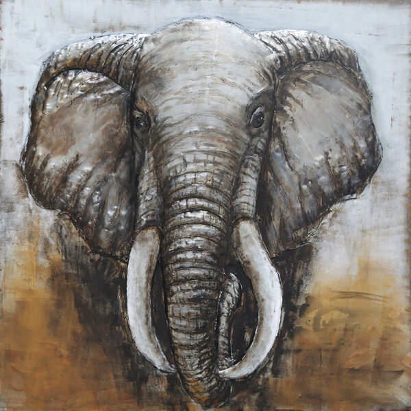 Eliassen Schilderij 3d Kop van Olifant 100x100cm