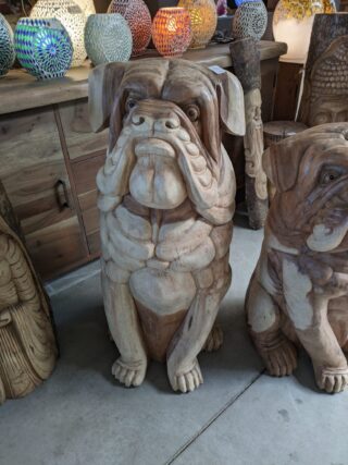 Houten beeld Bulldog hond 100cm eliassen.nl