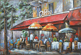 MD002018 3D schilderij metaal 80x120cm terras Koffie In Stad - Eliassen.nl