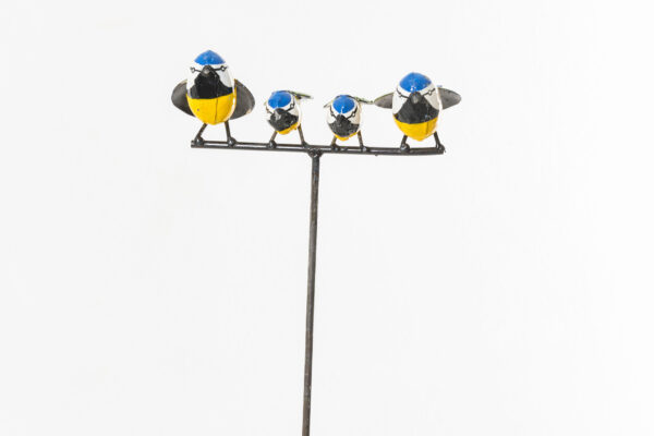 METAL FAM OF 4 BLUE TIT ON STICK