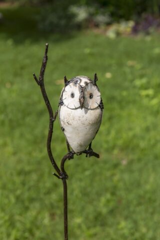 METAL WHITE OWL ON STICK (2)