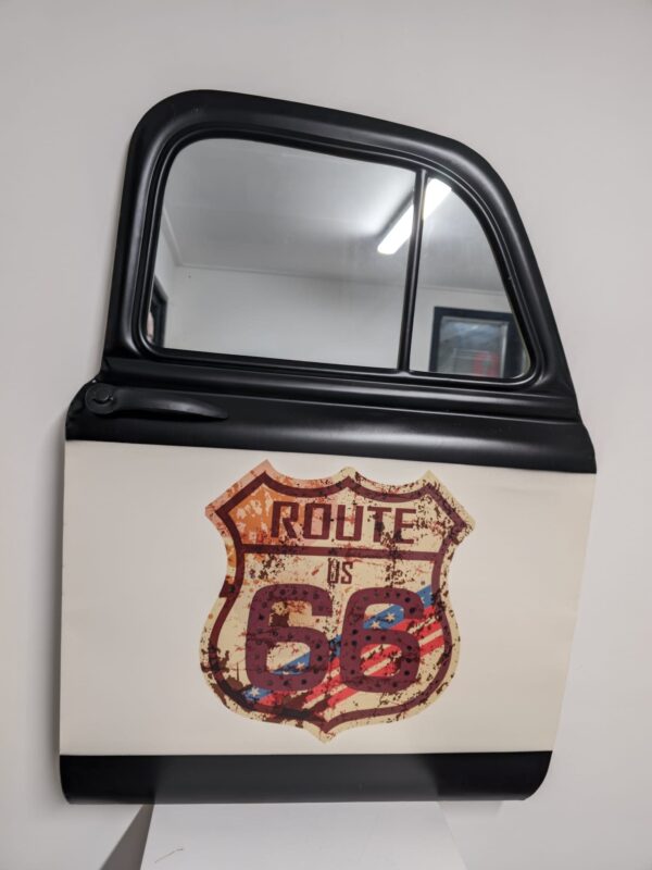 Wanddecoratie Vintage autodeur met spiegel Route 66 60x81cm eliassen.nl 2